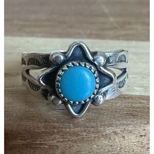 VTG Signed Bell Trading Post Accent Ring Size 4 Blue Turquoise 925 Sterling 1.7g
